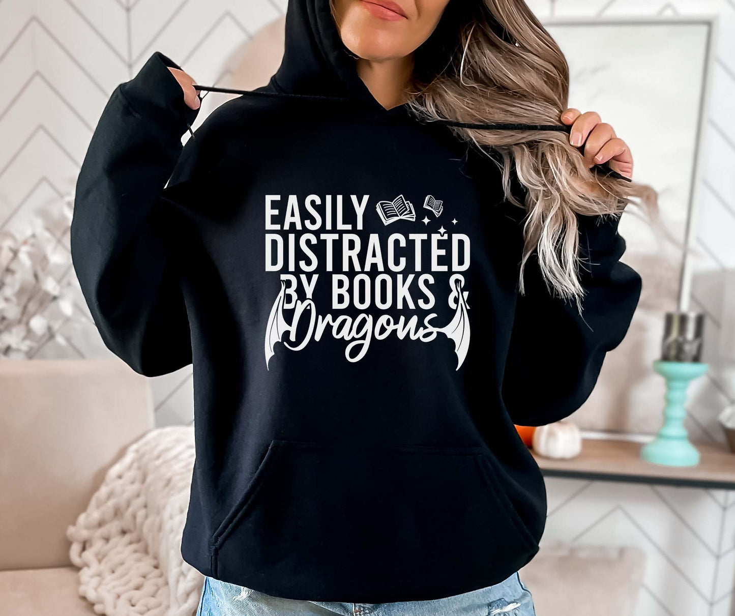 Easily Distracted By Books And Dragons Hoodie