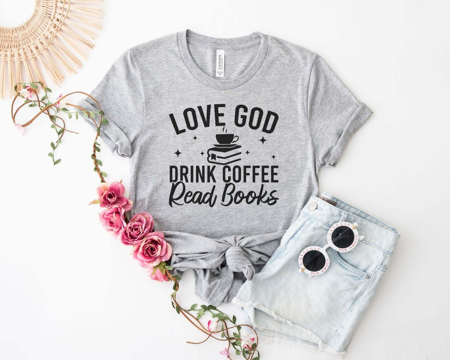 Love God Drink Coffee Read Books T-Shirt