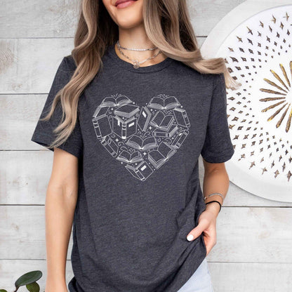 A comfort colors® shirt with the saying "book heart"