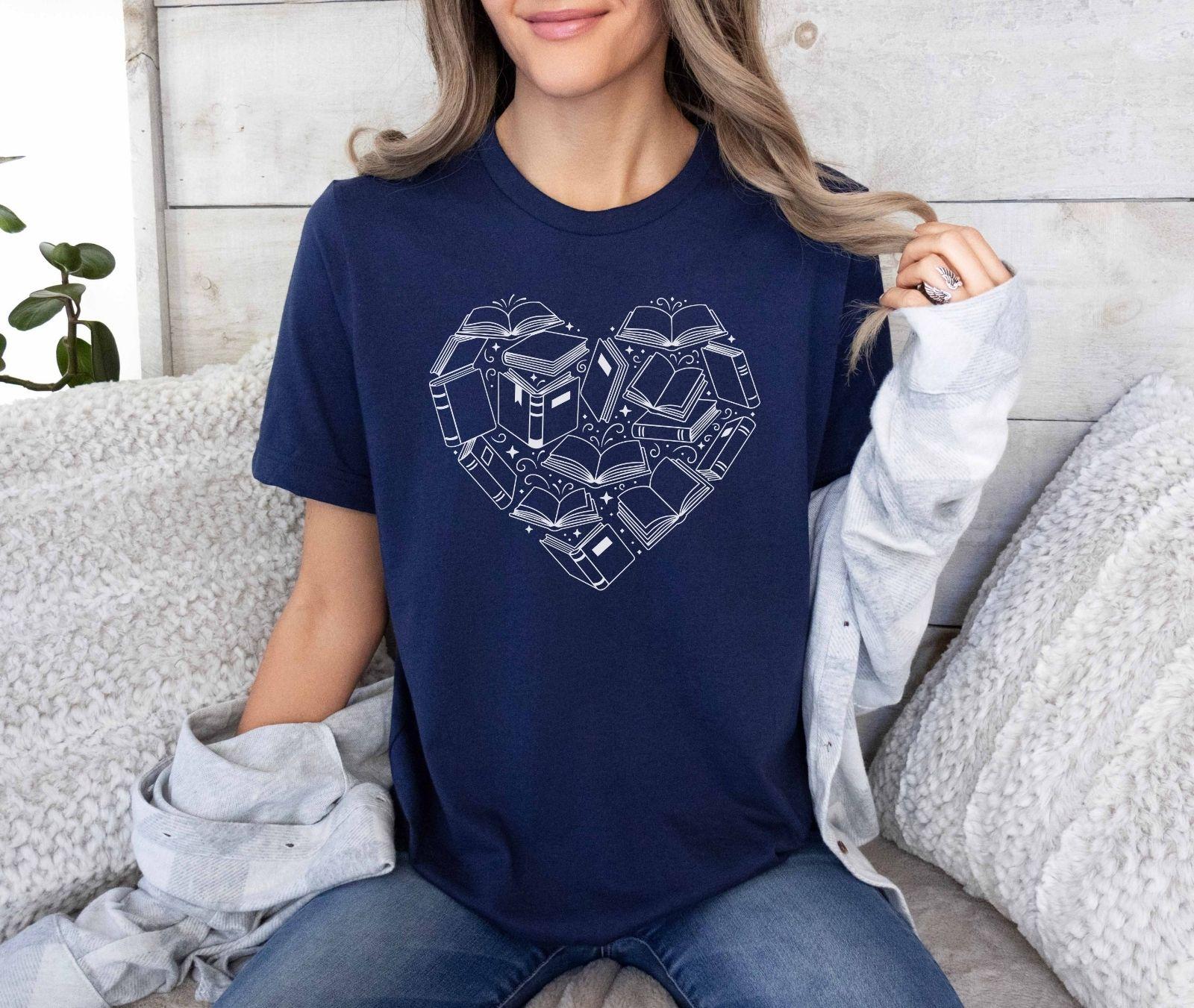 A comfort colors® shirt with the saying "book heart"