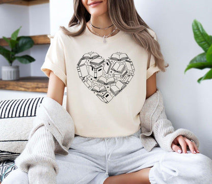 A comfort colors® shirt with the saying "book heart"