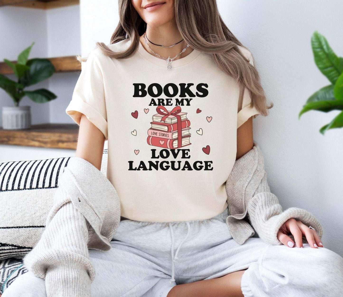 A gildan 18000 sweatshirt with the saying "Books are my love language"