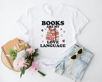 A gildan 18000 sweatshirt with the saying "Books are my love language"