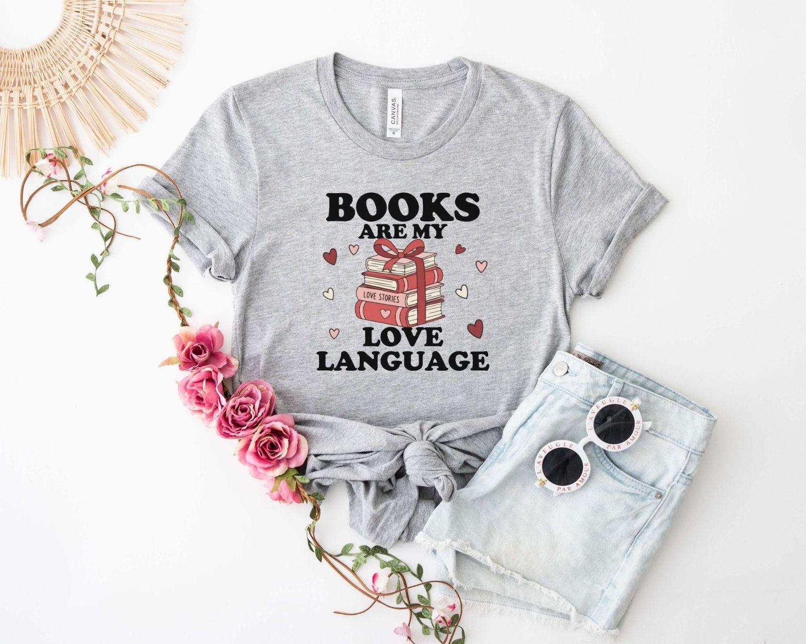 A gildan 18000 sweatshirt with the saying "Books are my love language"