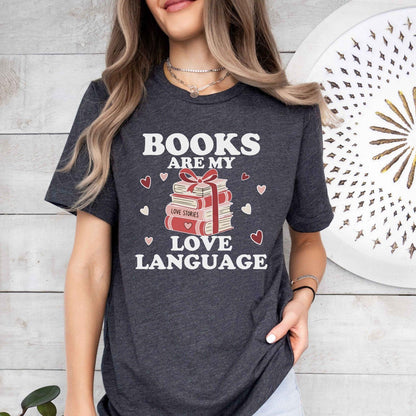 A gildan 18000 sweatshirt with the saying "Books are my love language"
