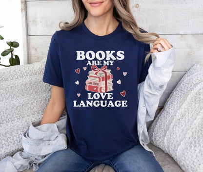 A gildan 18000 sweatshirt with the saying "Books are my love language"