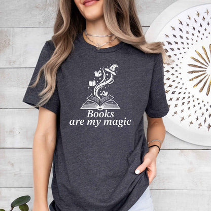 A comfort colors® shirt with the saying "books are my magic"