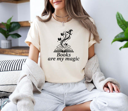 A comfort colors® shirt with the saying "books are my magic"