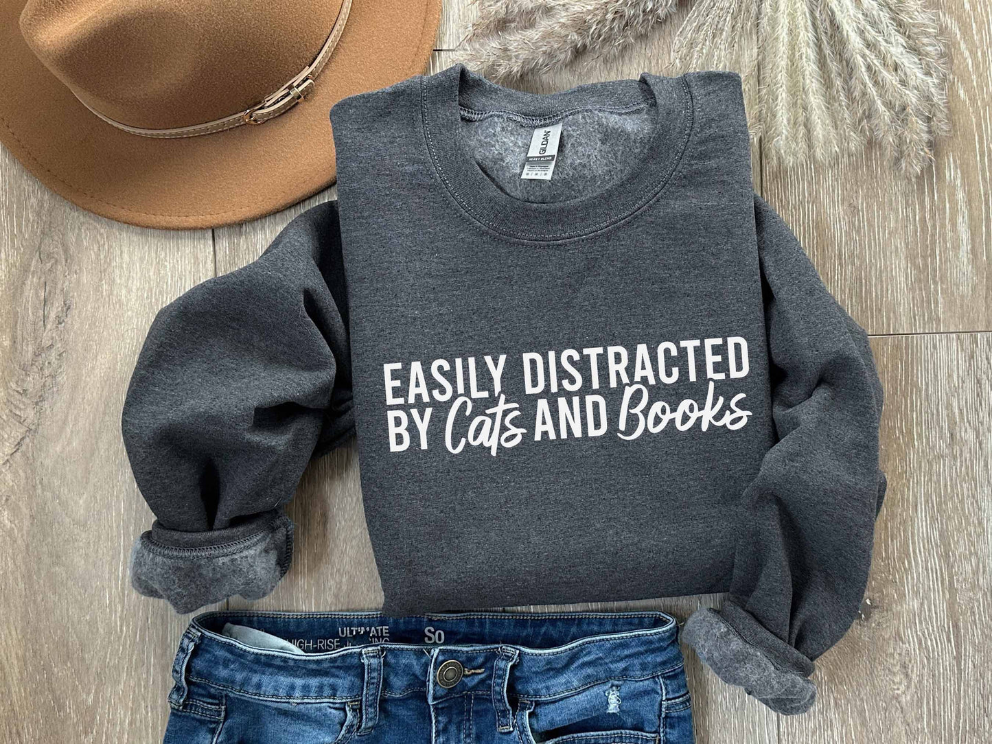 Easily Distracted By Cats And Books Sweatshirt