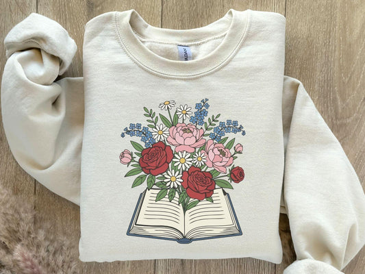 A Gildan 18000 sweatshirt with the saying "flowered"