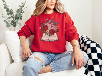 A Gildan 18000 sweatshirt with the saying "flowered"