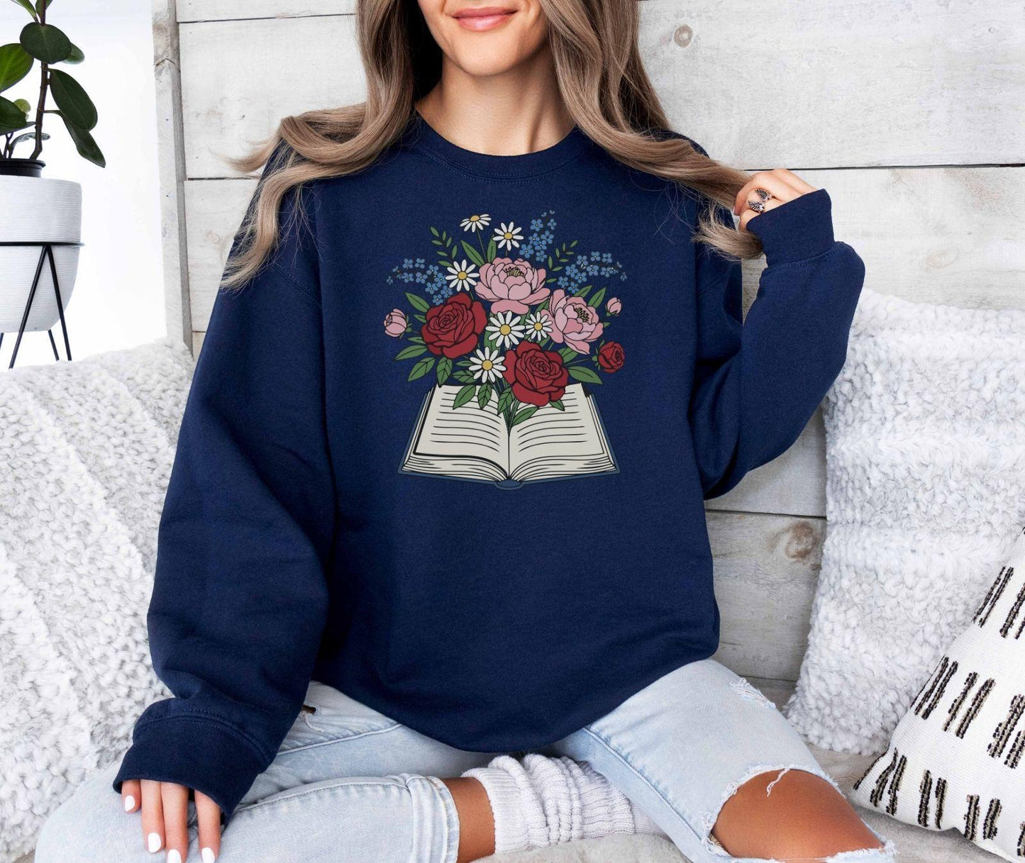 A Gildan 18000 sweatshirt with the saying "flowered"