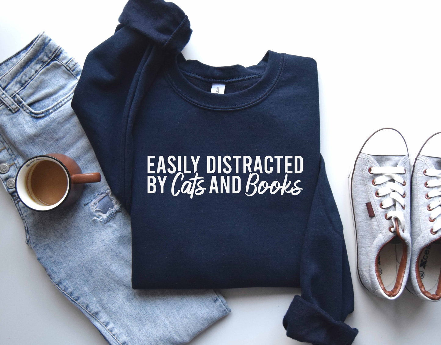 Easily Distracted By Cats And Books Sweatshirt