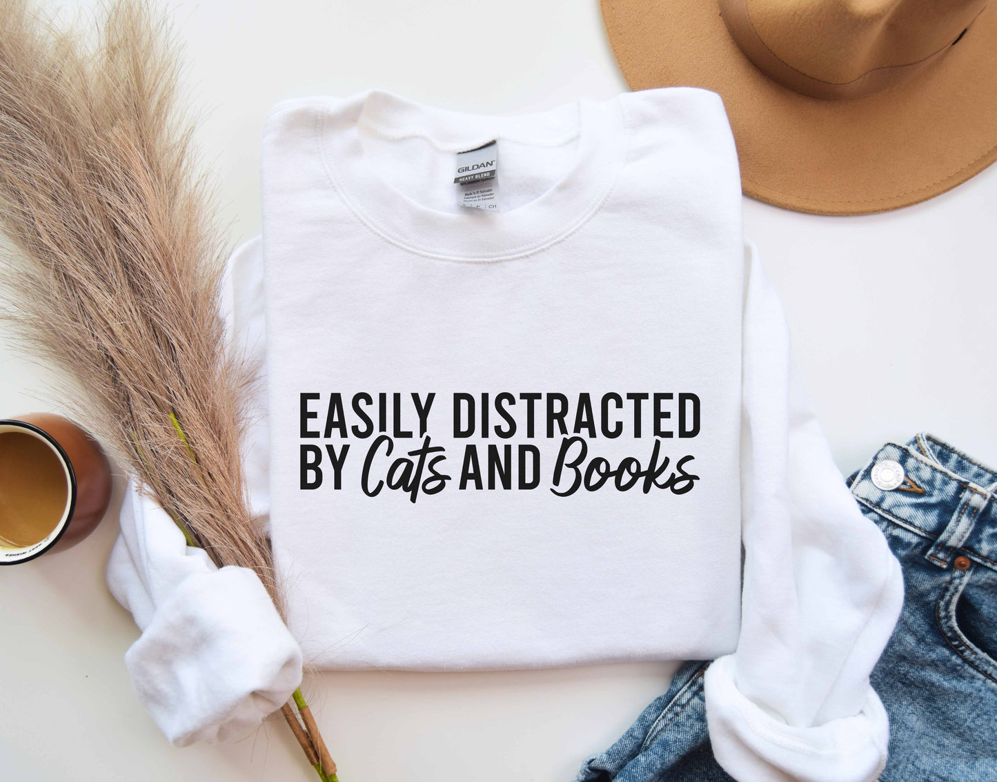 Easily Distracted By Cats And Books Sweatshirt