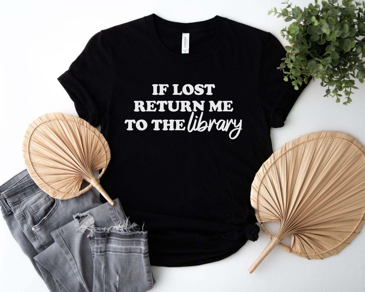 A comfort colors® shirt with the saying "if lost return me to the library"