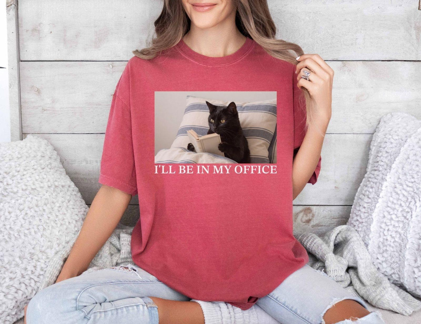 A comfort colors® shirt with the saying "I'll be in my office black cat"