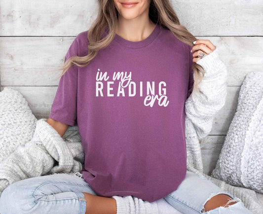 A comfort colors® shirt with the saying "In my reading era"