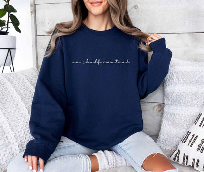 A Gildan 18000 sweatshirt with the saying "no shelf control"