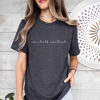 A comfort colors® shirt with the saying "no shelf control"