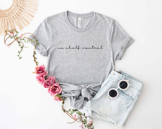 A comfort colors® shirt with the saying "no shelf control"