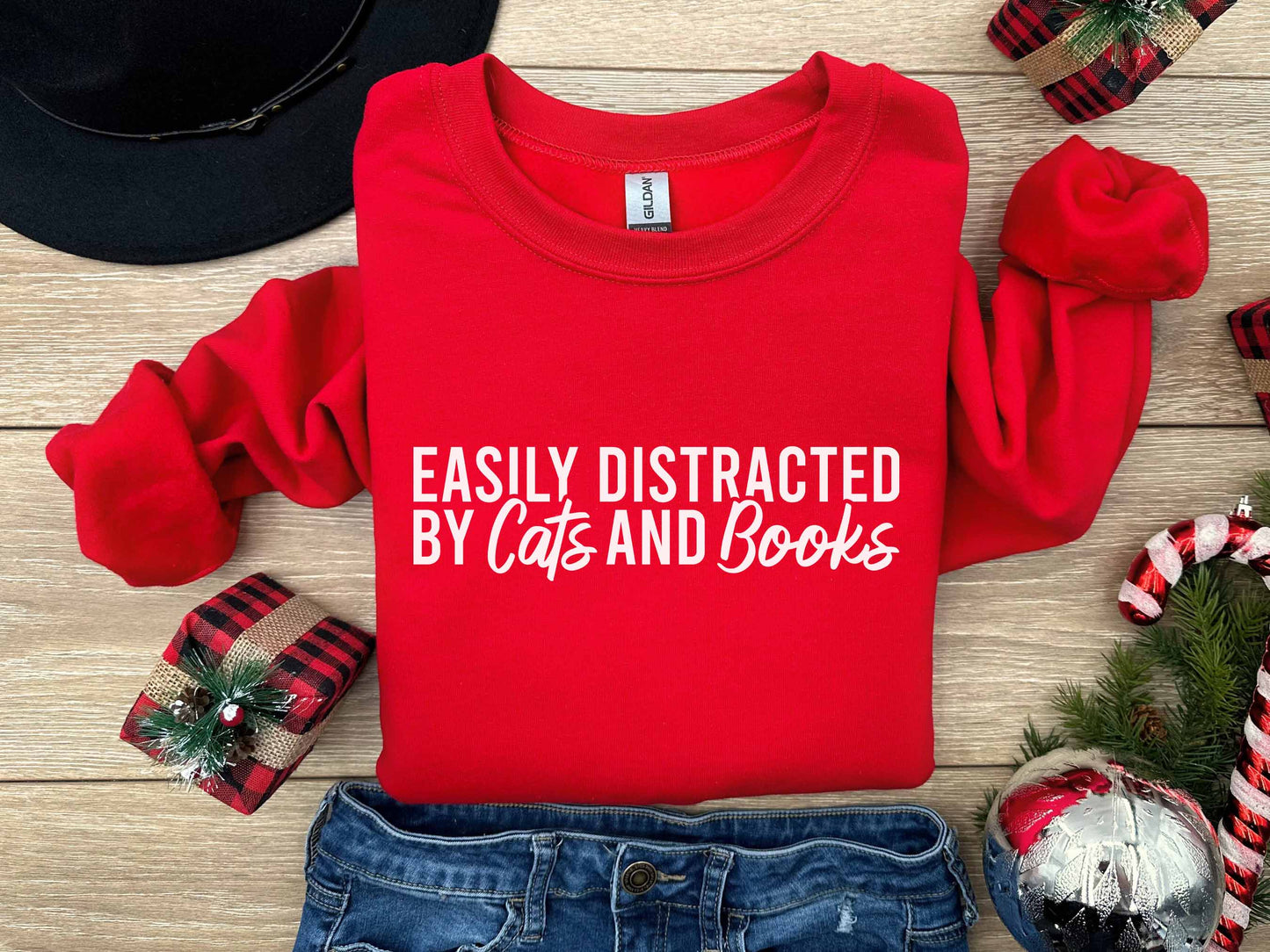 Easily Distracted By Cats And Books Sweatshirt