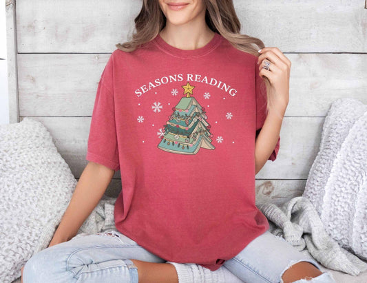 A comfort colors® shirt with the saying "Seasons reading"