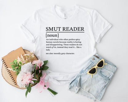 A bella canvas 3001 shirt with the saying "smut reader definition"
