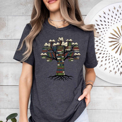 A comfort colors® shirt with the saying "tree book"