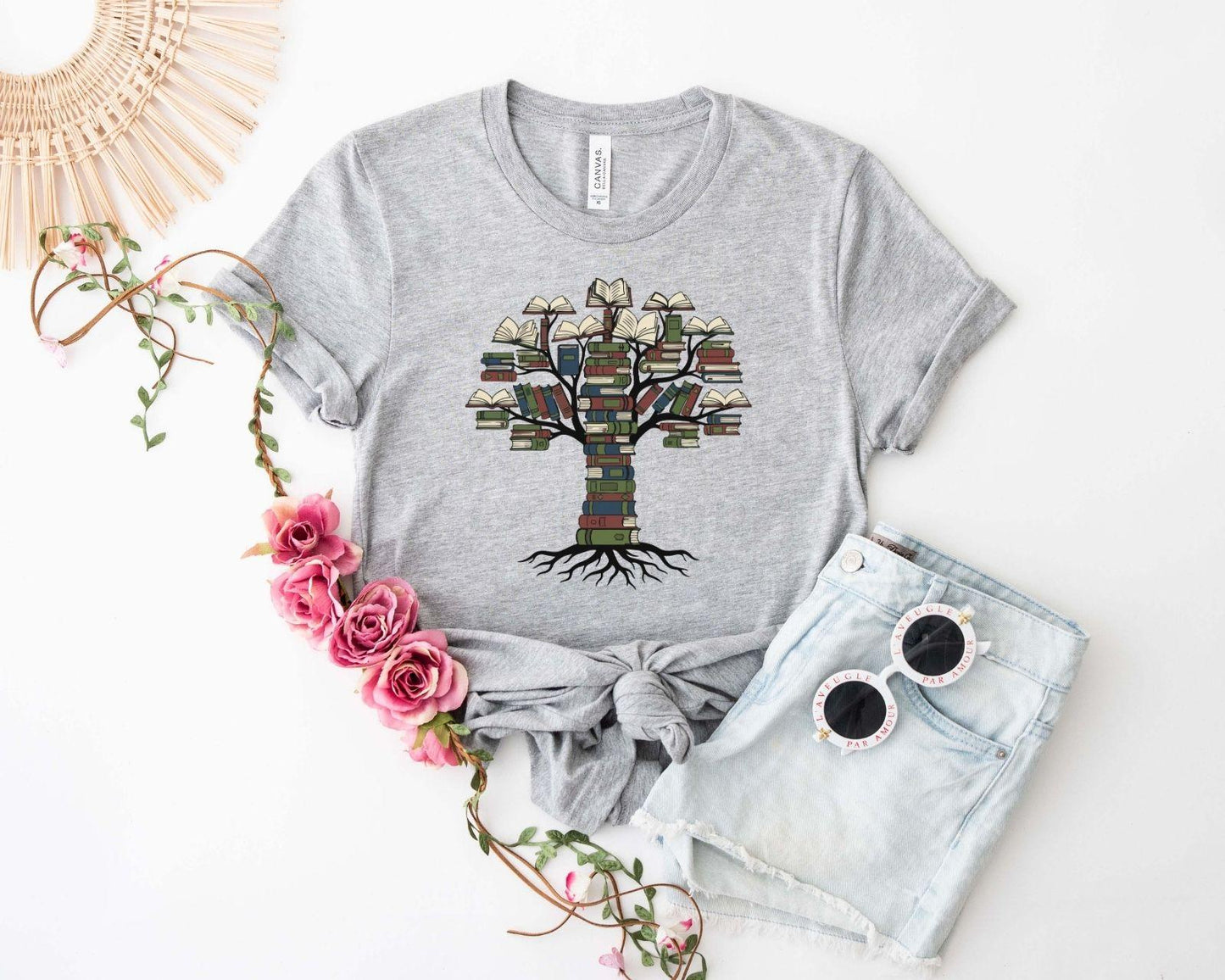 A comfort colors® shirt with the saying "tree book"