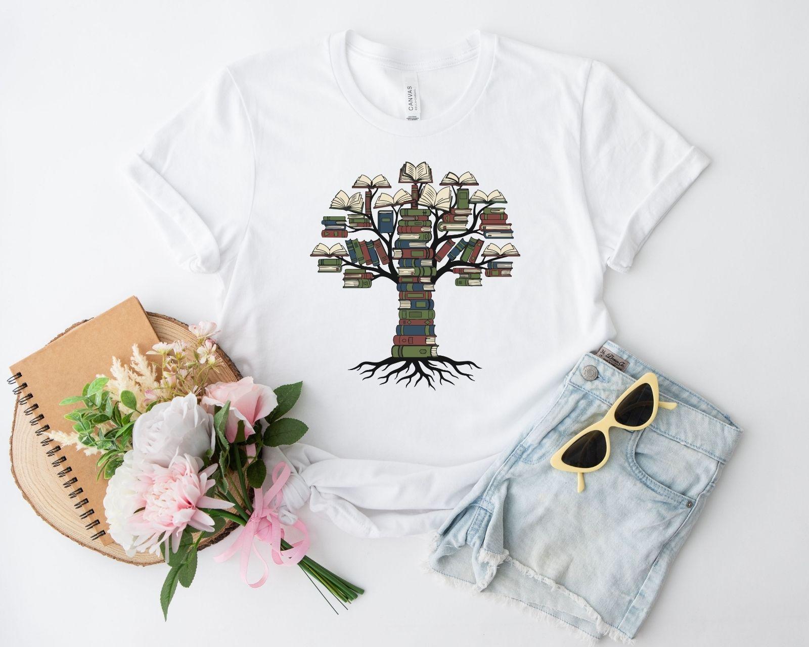 A comfort colors® shirt with the saying "tree book"