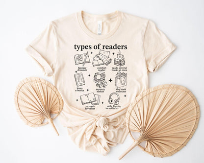 A bella canvas 3001 shirt with the saying "types of reader"