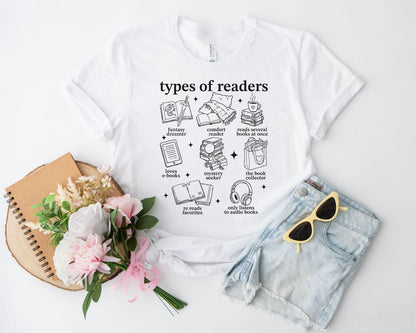 A bella canvas 3001 shirt with the saying "types of reader"