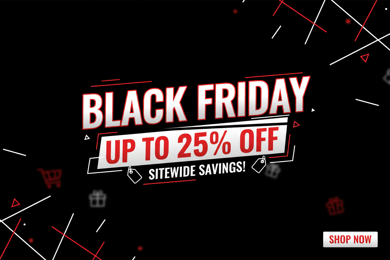create me black friday banner to use, with up to 25% discount